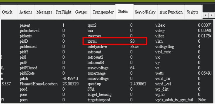Status page showing live rxrssi value