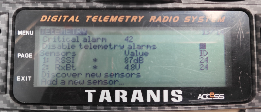 Taranis Telemetry display
